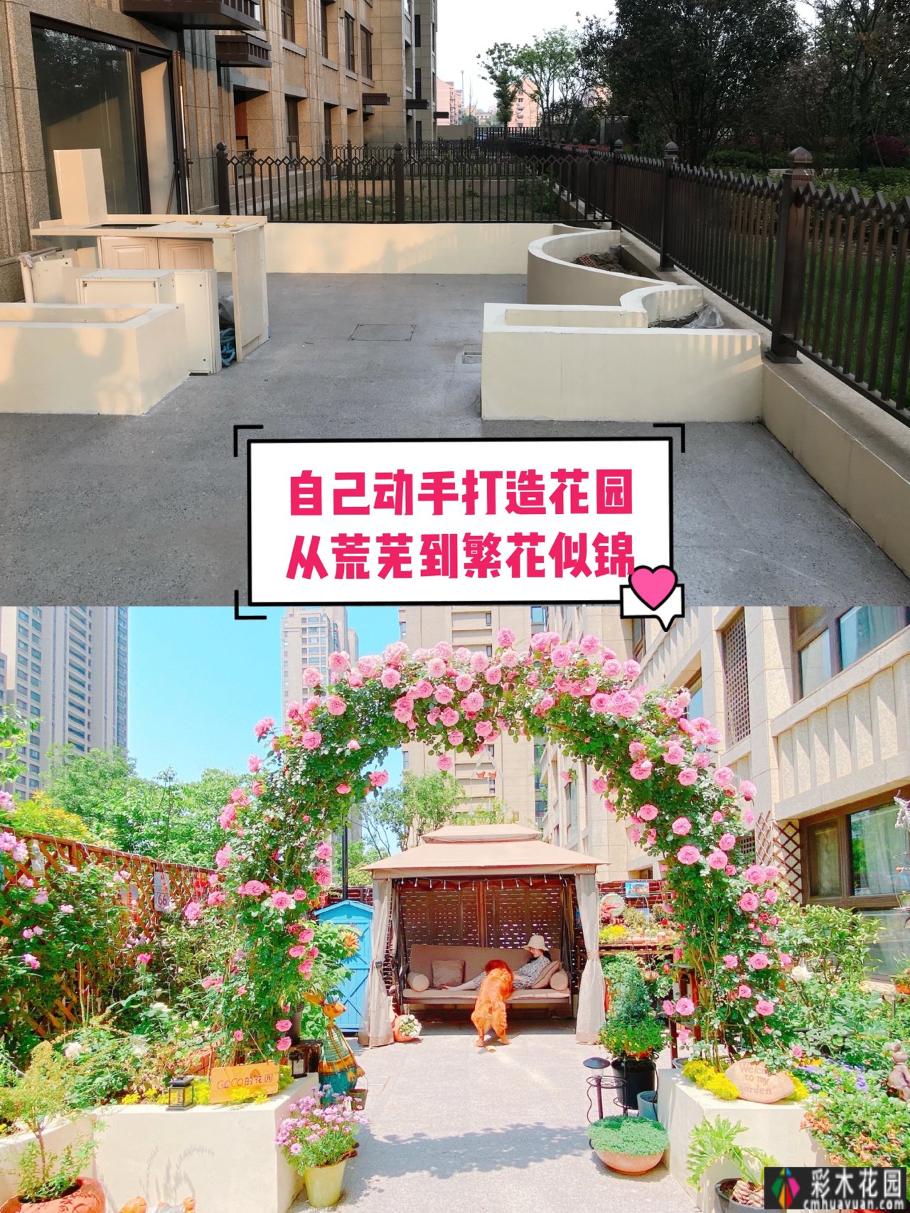 对于这个30㎡的院子，我选择了一楼的房子，DIY做了一个秘籍花园，太美了。